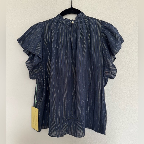Trovata Birds of Paradis Carla High Neck Top Navy Moonlit stripe Cotton  Small - Picture 5 of 8